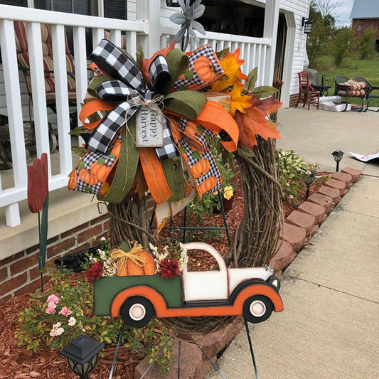 Handmade Rustic Pumpkin Carriage Wreath Fall Harvest Decor for Door Wall Wedding Table Centerpiece Farmhouse Style