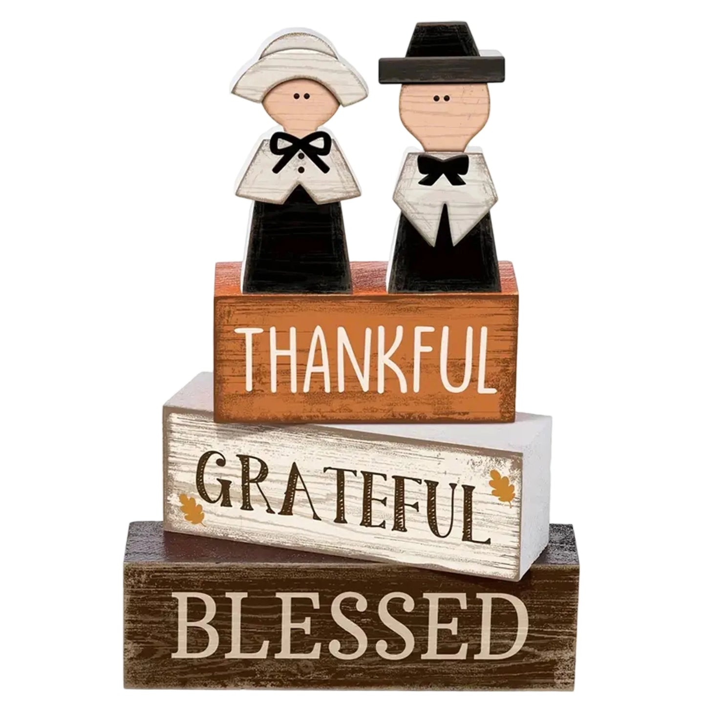 Thanksgiving Harvest Wooden Pumpkin Table Centerpiece Rustic Fall Decorative Desk Ornament Set of 3 Pieces