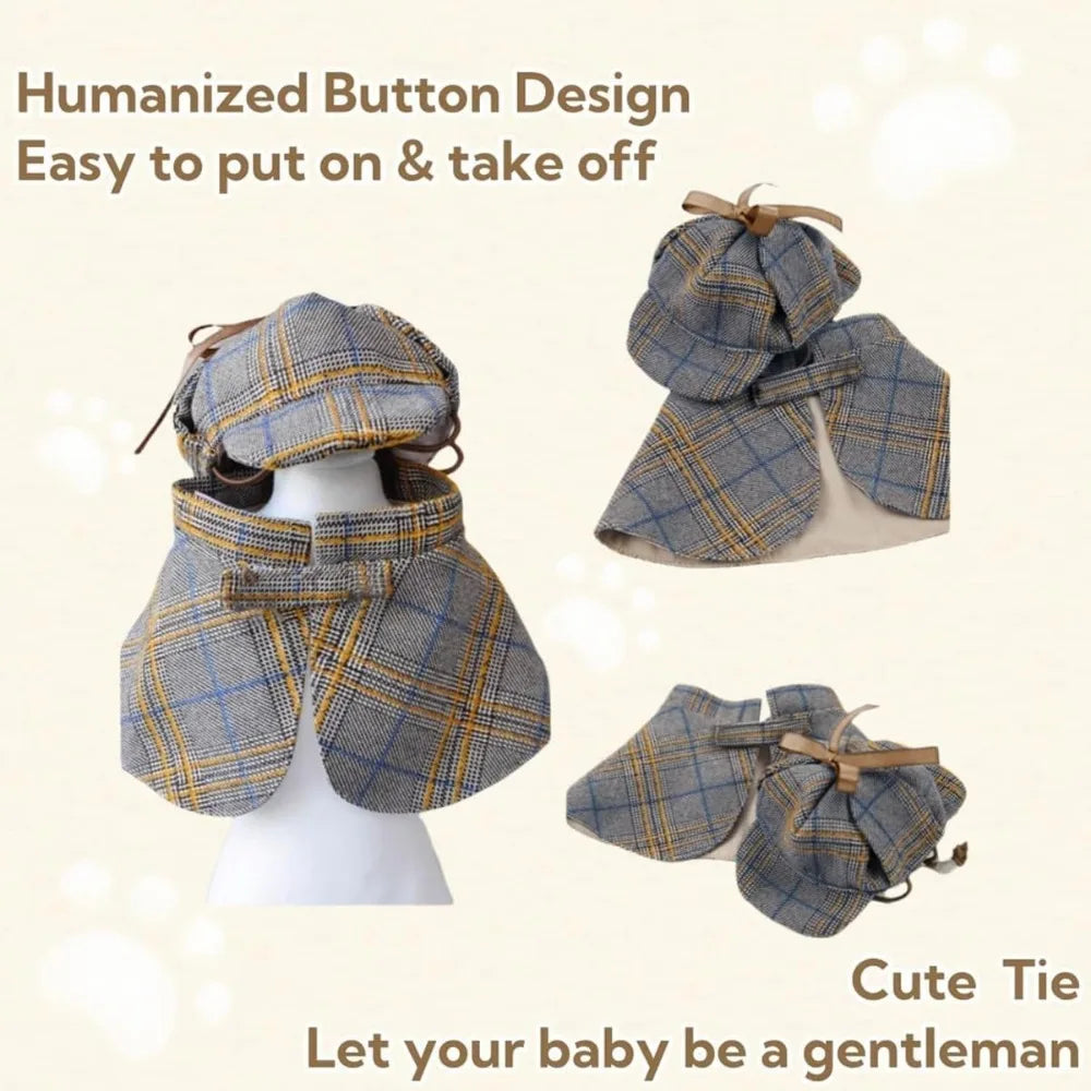 Dog Costume-Cute Detective Pet Clothes Set Halloween Cosplay Party Outfit Winter Fashion Cape Cloak Hat for Small Medium Dog & C