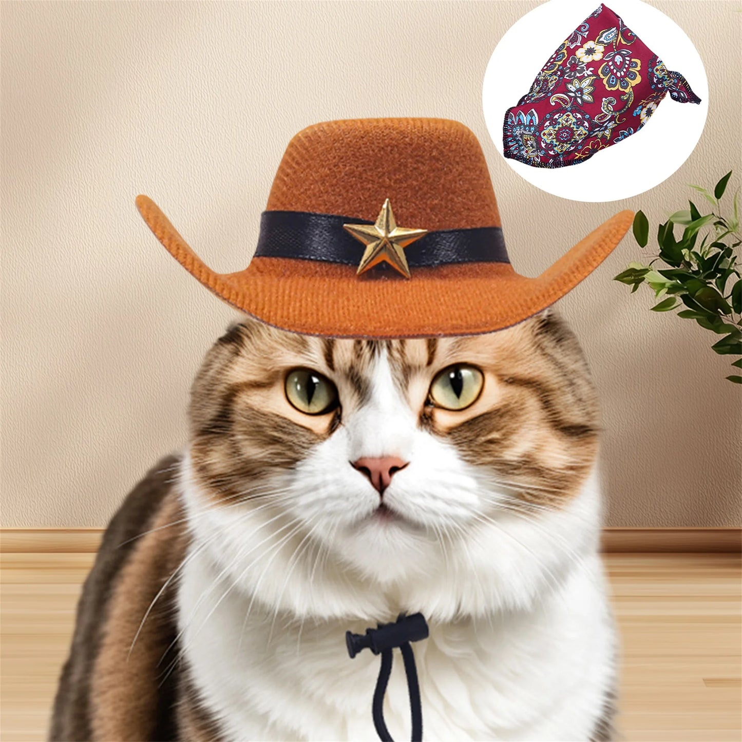 2 Pcs Pet Cowboy Hat Bandana Set for Dogs and Cats Western Style Costume for Parties Photos and Daily Wear