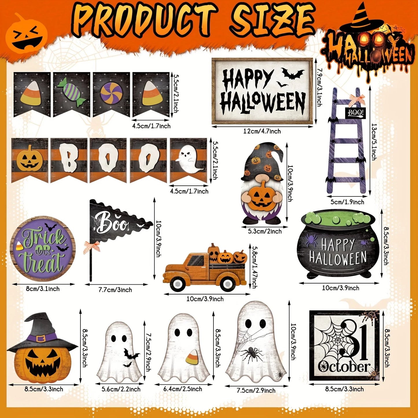 21pcs Halloween Tiered Tray Decoration Set – Rustic Wooden Signs & Ornaments, Fall Party Tabletop Decor (Plates Not Included)