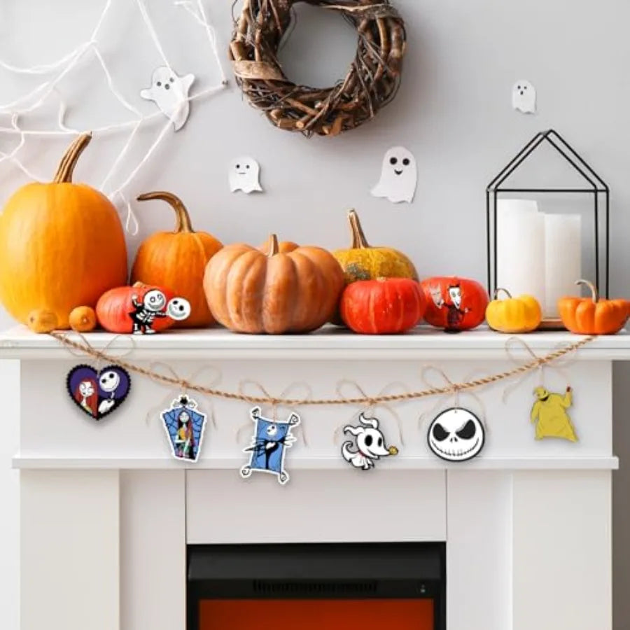 36 PCS Halloween Christmas Jack Sally Wooden Hanging Ornaments for Tree Wood Nightmare Christmas Tree Decorations Before Spooky