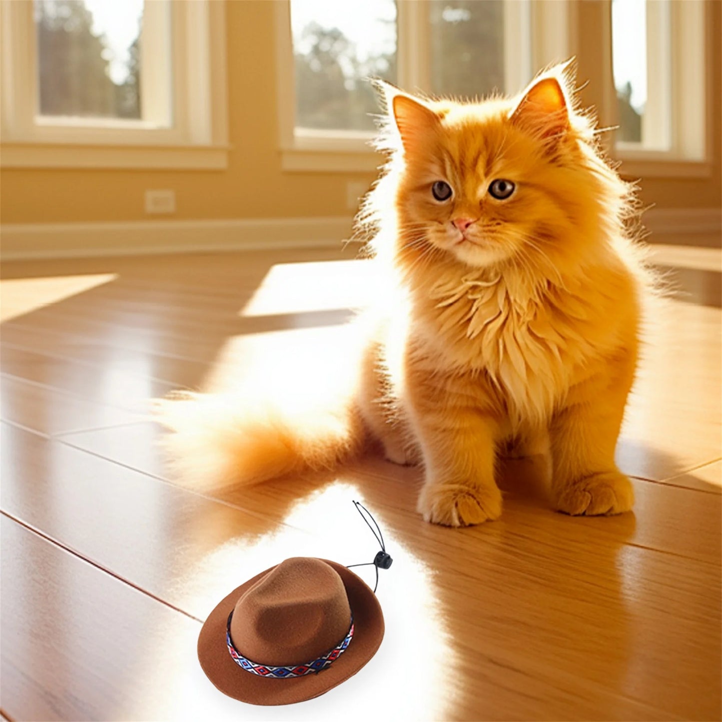 Pet Cowboy Hat with Bandana Retro Western Style Costume Accessory for Small Medium Dogs Cats Holiday Dress Up