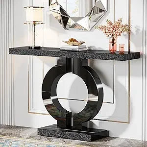 Contemporary Glass Console Table with Mirrored Finish, 43" Rectangular Entryway Accent Table on O-Base