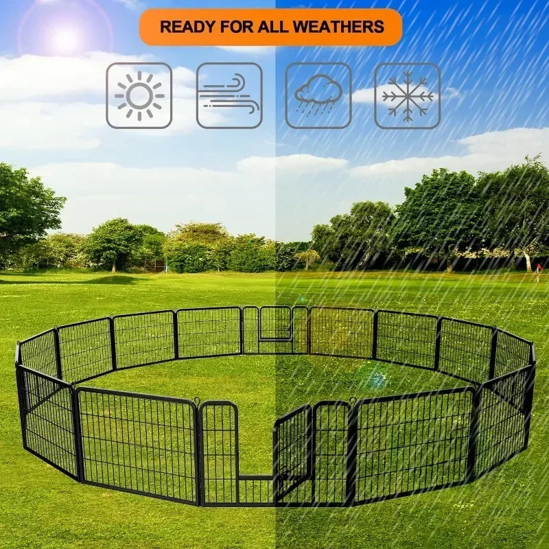 Dog Pen Pet Playpen Kennel Fence Outdoor Indoor Play Yard Puppy Exercise Barrier 31'' W x 24'' H 16 Panels (16 Panels,24 Inches)