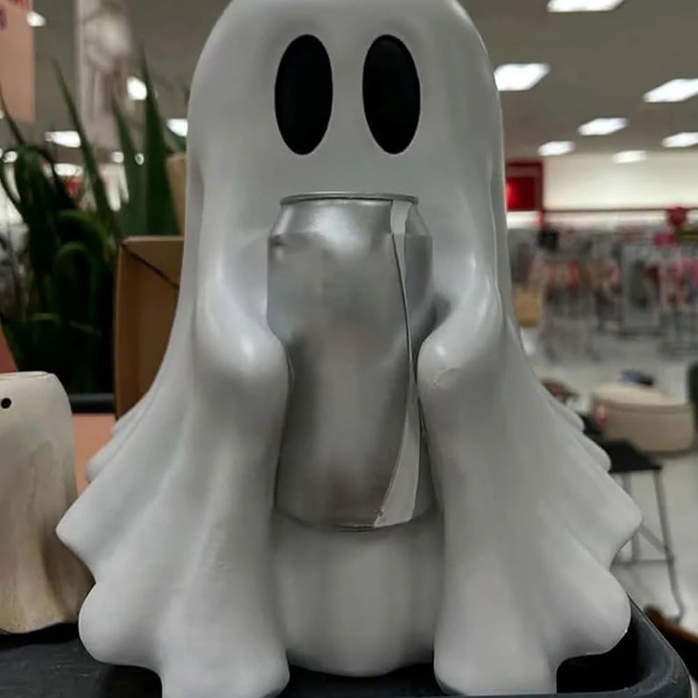 Halloween Ghost Can Holder Cute Resin Ghost Drink Holder Stand Funny Party Accessory Halloween Decor Props Spooky Party Supplies