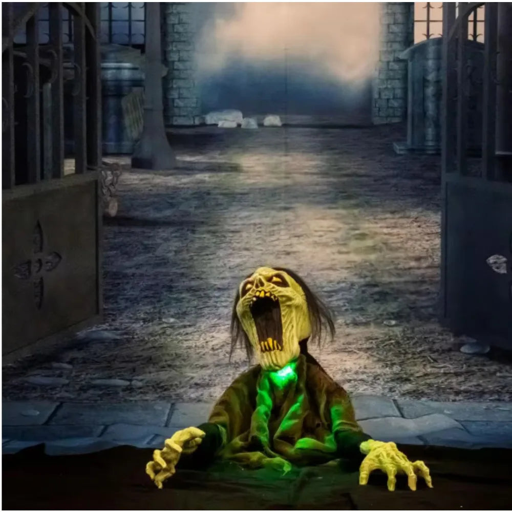 21 in. Trevor the Animated Zombie Groundbreaker, Indoor or Covered Outdoor Halloween Decoration, Battery Operated