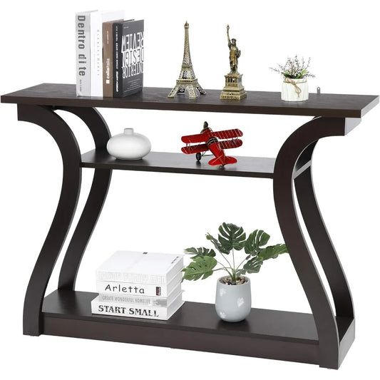 Wood Console Table with Curved Legs and Shelf, 3 Tier Modern Accent Sofa Table for Entryway, Living Room, Hallway, 47 in Wide