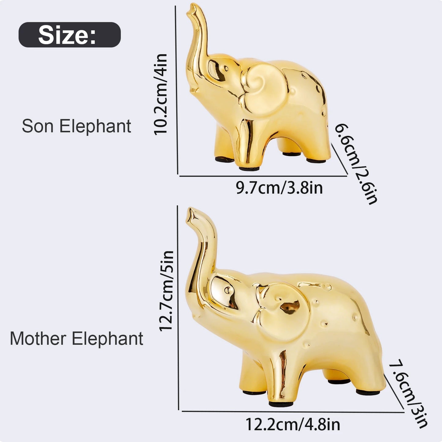 A Pair Golden Resin Elephant Sculpture Craft Elegant Elephant Trunk Sculpture Lucky Wealth Figurine Crafts Ornaments Home Decor