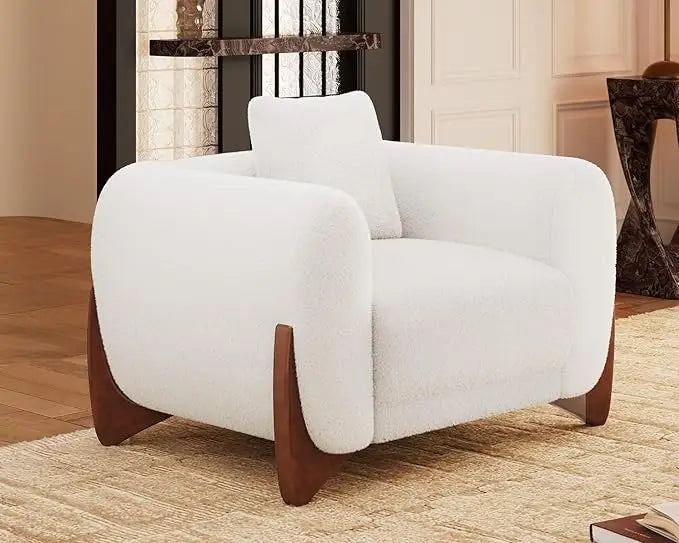 Sherpa Boucle Couch Armchair Single, Modern Sofa Upholstered Deep Chair with Soft Throw Pillow Skin-Friendly Minimalist