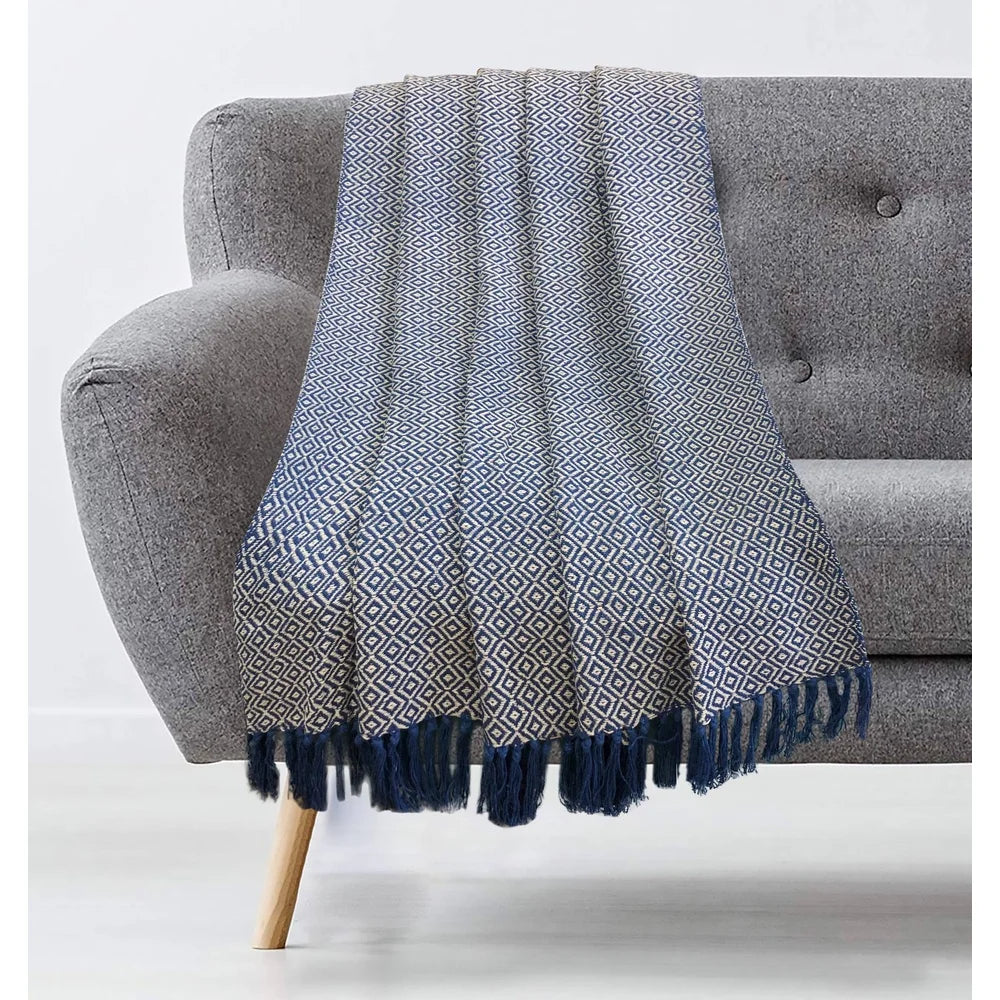 Cotton Throw Blanket Soft Cozy Diamond Pattern Machine Washable Living Room Bedroom Accessory Color Fade Resistant Unisex