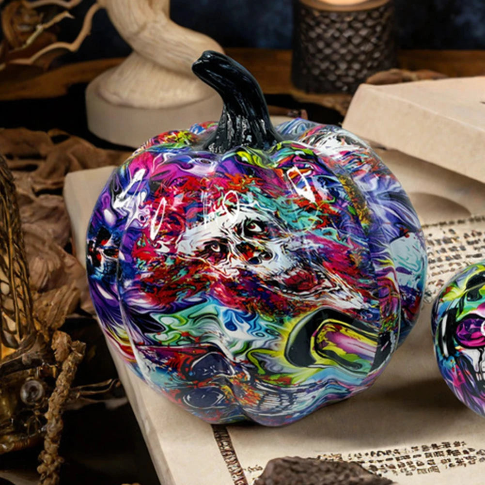 Horror Skull Halloween Pumpkin Decoration Resin Pumpkin Figurines Halloween Pumpkin Desktop Ornaments for Home Decor