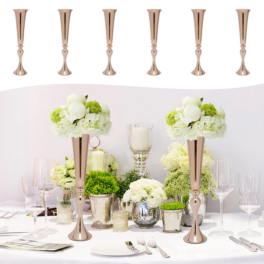 6pcs 22.2inch Metal Desktop Mount Trumpet Vases Gold Iron Decoration Vase For Weddings, Birthday Parties, Anniversaries